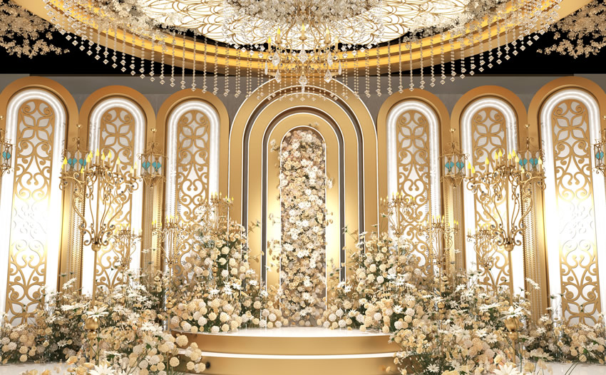 宁南香槟色调婚礼堂效果展示